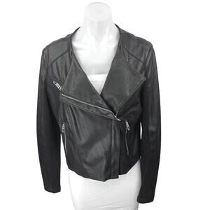 Blank NYC Black Faux Vegan Leather Asymmetrical Zip Moto Biker Coat Jacket Sz M